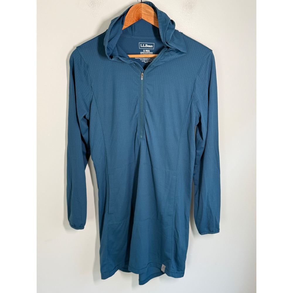 LL Bean Womens SunSmart Tunic Hoodie Half Zip Blue Long Sleeve 506399 Small Reg